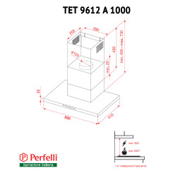 Витяжка PERFELLI TET 9612 A 1000 W LED - 2 фото