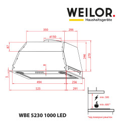 Витяжка WEILOR WBE 5230 WH 1000 LED - 2 фото