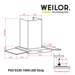 Витяжка WEILOR PGS 9230 IG 1000 LED strip - 4 фото