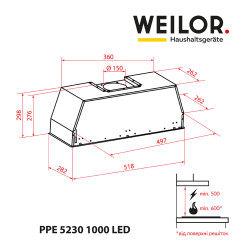 Витяжка WEILOR PPE 5230 SS 1000 LED - 9 фото