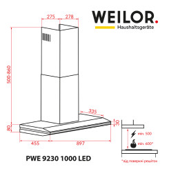 Витяжка WEILOR PWE 9230 SS 1000 LED - 2 фото