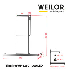 Витяжка WEILOR Slimline WP 6230 WH 1000 LED - 2 фото