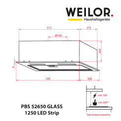 Вытяжка WEILOR PBS 52650 GLASS BL 1250 LED Strip - 2 фото