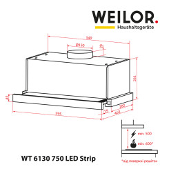 Вытяжка WEILOR WT 6130 I 750 LED Strip - 2 фото