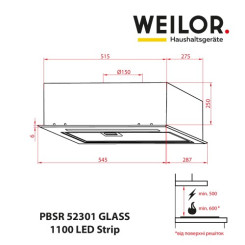 Вытяжка WEILOR PBSR 52301 GLASS BL 1100 LED Strip