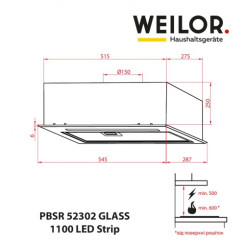 Витяжка WEILOR PBSR 52302 GLASS FBL 1100 LED Strip - 2 фото