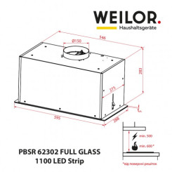 Вытяжка WEILOR PBSR 62302 FULL GLASS FBL 1100 LED Strip - 2 фото