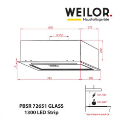 Витяжка WEILOR PBSR 72651 GLASS BL 1300 LED Strip - 2 фото