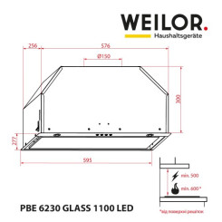 Вытяжка WEILOR PBE 6230 GLASS WH 1100 LED - 2 фото