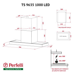 Вытяжка PERFELLI TS 9635 I/BL 1000 LED - 2 фото