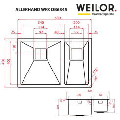 Кухонная мойка WEILOR ALLERHAND WRX DB6345 - 5 фото