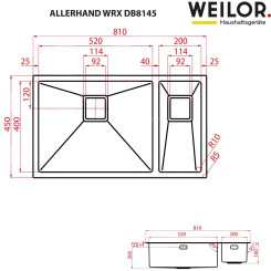 Кухонная мойка WEILOR ALLERHAND WRX DB8145 - 5 фото