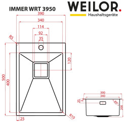 Кухонная мойка WEILOR IMMER WRT 3950 - 5 фото